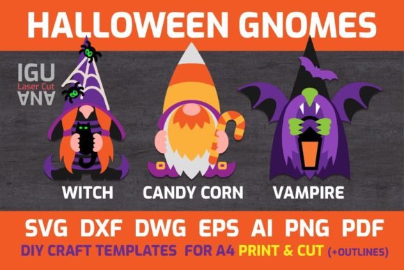 3D SVG Shapes: Halloween Gnomes Witch & Vampire