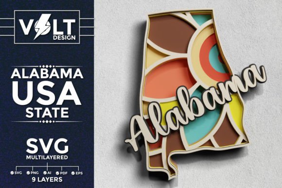 Alabama USA State 3D SVG Paper Cut for Other Crafts