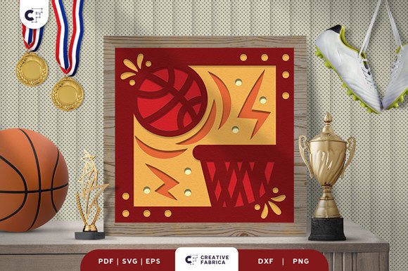Basketball Paper Cut Shadow Box SVG: 3D Sports Craft