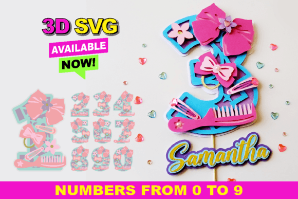 Bow Hair Numbers 3D SVG: Cute Shapes for Branding