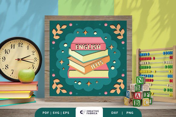 English Book Stack 3D SVG for School Branding
