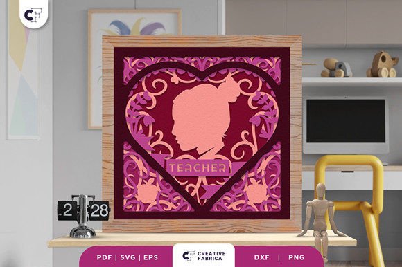 Floral Heart Teacher 3D SVG for School Crafts