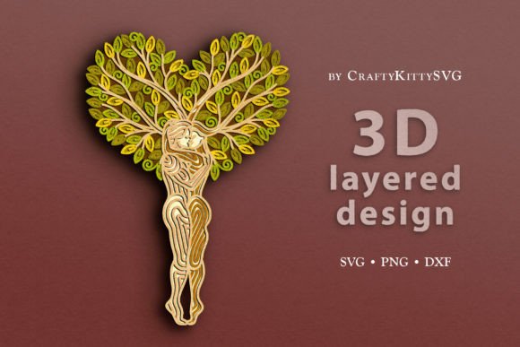 Heart Love Tree 3D Layered SVG: Laser Cutting for Valentine's Day