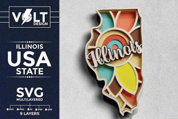 Illinois 3D SVG for Laser Cutting Shadow Boxes