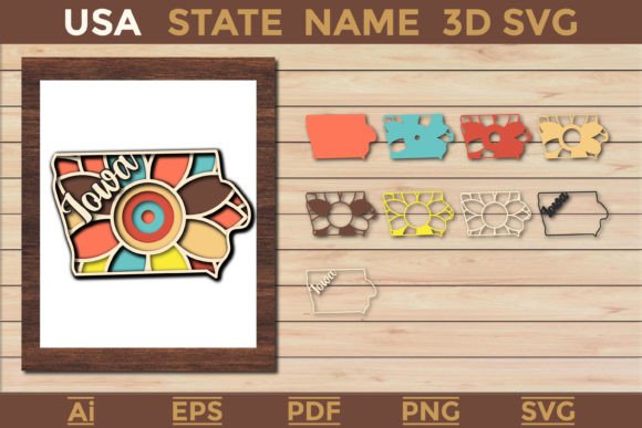 Iowa 3D SVG for Laser Cutting & Shadow Boxes