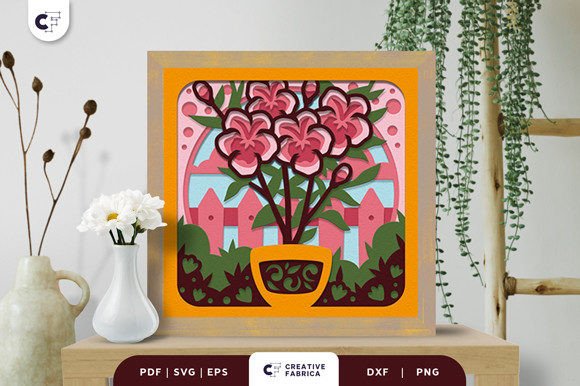 Potted Azalea 3D SVG: Spring Shadow Box Asset