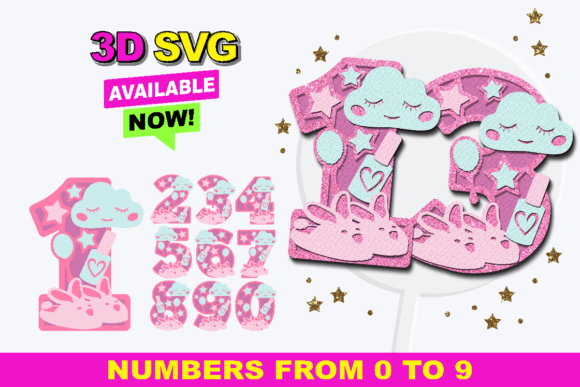 Slumber Party Numbers 3D SVG: Playful Shapes for Crafts