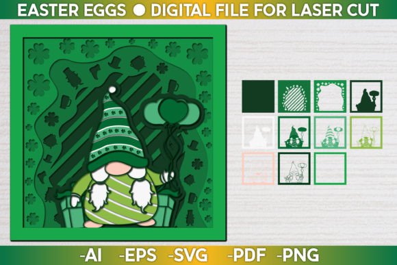 St. Patrick Gnome 3D SVG: Laser Cutting Shadow Boxes